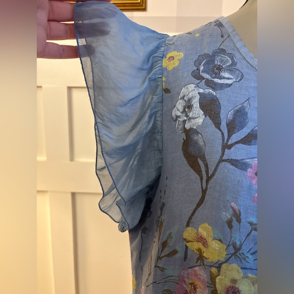 Italian Linen Floral Blue Dress Size Large - Picture 2 of 8
